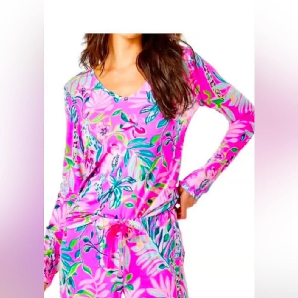 NWT Lilly Pulitzer I'm Feline Fine LONG SLEEVE TEE PJ  size S Sold out